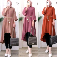 Tunik Carissa Belt Kancing Busui Tunik Muslim terbaru Terlaris Crinkle Airflow