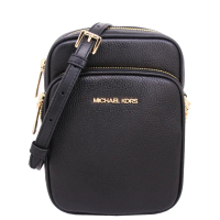 【Michael Kors】JET SET TRAVEL系列金字LOGO 防刮全皮革 小方包 / 小相機包 / 斜背包(經典黑)