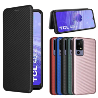 For TCL 40R 5G T771A Carbon Fiber Flip Leather Case For TCL 40R 40 R 5G Business Magnetic Wallet Card Slot Slim Cover 6.6"