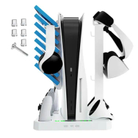 For PS VR2 PS5 Charging Station with Cooling Fan, VR Charging Display Stand with Headset and Game Storage Holder