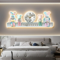 時鐘裝飾畫# 暴力熊客廳裝飾畫時鐘 led燈畫 臥室床頭掛畫鐘錶畫 kaws沙發背景牆壁畫