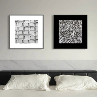 工業風留白方形壁畫黑白線條裝飾畫現代簡約小眾抽象幾何民宿掛畫