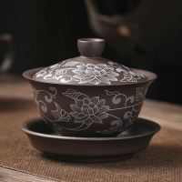 蓋碗茶杯三才碗套裝泡茶碗帶蓋單個手工紫砂功夫茶具沏茶碗敬茶碗
