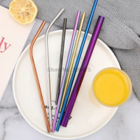 DHL 500set (color and size can be designed ) 4pcs/set Stainless Steel Metal Drinking Straw Reusable Straws + 1 Cleaner Brush