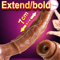 Men Extender Sleeve 6/7/8cm Realistic Comdom Delay Ejaculation Penis Sleeve Dick Male Dildo Sex Toys for Men Adult Erotic Goods