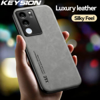KEYSION Luxury Retro Leather Case for VIVO V29 5G V29 Lite 5G Soft Silicone+PC Shockproof Phone Back Cover for VIVO V27 5G V25e