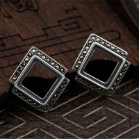 Earring Settings (10x10mm Square Blank) Thai Sterling Silver Rhinestone Earring Component for Rectangle Cabochons E221B