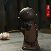 可愛彩砂陶小佛像宜興精品紫砂和尚沙彌茶寵擺件創意茶玩茶道1入