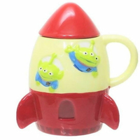 小禮堂 迪士尼 三眼怪 火箭造型陶瓷馬克杯附蓋《米紅》咖啡杯.茶杯