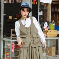 【MOSS CLUB】 雙色拼接工裝吊袋無袖背心 黑 卡