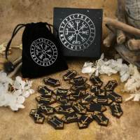 25Pcs Rune Set Wooden Viking Rune Set Engraved Energy Stone Runas for Altar Divination Spiritual Mediation Witchcraft Board Game