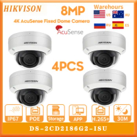 4PCS Hikvision 8MP 4K IP Camera DS-2CD2186G2-ISU Acusense IR Fixed Dome POE Security Protection CCTV Surveillance IP67