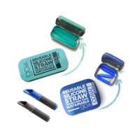 【GoSili】鉑金矽膠環保吸管隨行組-藍綠好天晴組 附金屬切口器+收納盒(矽膠吸管 珍奶可用 總代理公司貨)