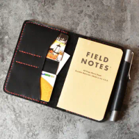 Personalized Leather Refillable Composition Notebook Cover, Moleskine Cahier with pen holder 3.5"x5.5" - 304 - Black