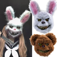Halloween Horror Bloody Rabbit Bear Mask Cosplay Scary Head Cover Carnival Masquerade Costume Headgear Props