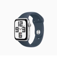 Apple Watch SE2 GPS ; 44mm 銀色鋁金屬錶殼搭配藍色運動錶帶S/M _ 台灣公司貨 + 【錶貼＋錶套】