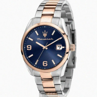 【MASERATI 瑪莎拉蒂】MASERATI手錶型號R8853151006(寶藍色錶面玫瑰金錶殼金銀相間精鋼錶帶款)