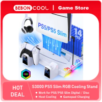 BEBONCOOL S3000 RGB Vertical Stand For PlayStation 5 Slim/PlayStation 5 Digital/DiscCooling Station Controller Charger
