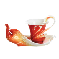 【中港法藍瓷】豔焰輝煌 火鳳凰杯盤組+湯匙組