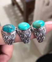 Kusuma Silver Cincin Ring Perak Silver Bali Asli 925 Ukir Bunga Pirus Turquoise Biru Pria Laki Wanita Keren Elegan Custom