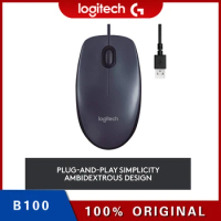 Logitech B100 Wired USB Mouse 3-Buttons Optical Tracking Ambidextrous PC / Mac / Laptop Laptop Accessories Symmetric Mouse