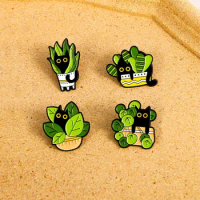 plant and animal in pot Enamel Lapel Pins Brooch Jeans Badges backpack Jewelry for Clothing Badges accessories decor kids gift