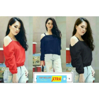 Baju sabrina sleeve RO Blouse Wanita twiscont var color Kekinian@@ Fit Hitam Maroon Merah