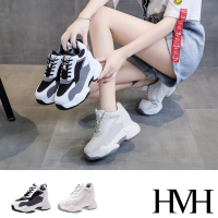 【HMH】厚底休閒鞋 內增高休閒鞋/時尚流線網布拼接個性厚底內增高運動鞋(2色任選)