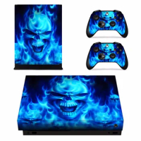 Custom Design Blue Devil Skin Sticker Decal For Microsoft Xbox One X Console and 2 Controller For Xbox One X Skins Sticker Vinyl