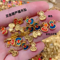 24k pure gold gourd pendants colourful gourd charms 999 real gold jewelry accessories