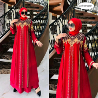 [Z.G.02]Gamis Abaya Hitam Turkey Jersey Kombinasi Bordir - Mayra Maroon