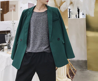 FINDSENSE H1秋季 新款 日本 街頭 原宿 高品質 顯瘦顯白 氣質 墨綠 休閒西裝外套 長袖西外套 潮男 上衣