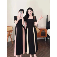 New D35/1317 Dress elegant kombinasi A line square neck lengan pendek / gaun korean vintage dress