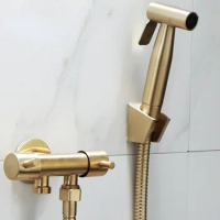 Hand Held Bidet Sprayer Douche Toilet Kit Brush Gold Shattaf 304 SUS Copper Valve Set Faucet Set