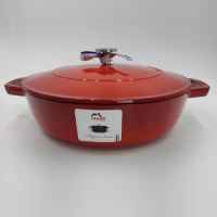 28cm Red Kitchen Two-ear Seafood Pot Household Multifunctional Cookware Soup Pot Enamelled Cast Iron Pot Non Stick Cooking Pots