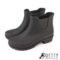 【Pretty】女 雨靴 雨鞋 短靴 切爾西 環保 防水 霧面 粗跟 台灣製