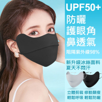 透氣冰絲口罩 鼻子透氣開孔設計 護眼角/臉部防曬/3D立體 抗UV 防悶熱