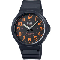 【CASIO】簡約指針設計時尚錶-黑x橘數字(MW-240-4B)
