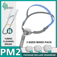 BMC PM2 Nasal Pillows Mask Use for CPAP BiPAP with Full Size Silicone Pad Original Headgear Rotatable Hose Fit Nostrils