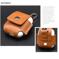 Leather Case For Airpods Air Pods Protective Cover Hook Clasp Keychain Anti Lost Earphone Case Protector Pouch For Apple Airpods