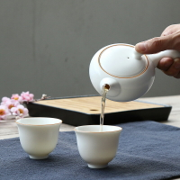 陶瓷茶壺日式功夫茶具茶壺定窯亞光脂白單壺過濾茶壺功夫茶具配件