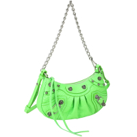 BALENCIAGA 巴黎世家  Le Cagole 雙背帶鱷魚壓紋牛皮迷你可頌包(亮綠色)