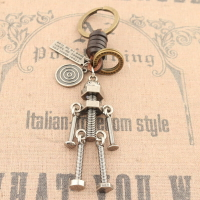 復古活動機器人鑰匙扣精品黃銅鑰匙圈創意男女包包 汽車時尚掛件