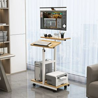 全城熱賣 - 家用臺式電腦桌筆記本桌站立式辦公臺手動升降移動簡約電腦架白架淺胡桃色桌面（機械臂款）