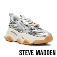 STEVE MADDEN-POSSESSION-E 拼接厚底休閒鞋-銀色