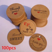100Pcs Handmade Thank You with Red Heart Gift Tags Wedding Party Christmas Box Decor Paper Hang Tags Price Label Hang Tag Cards