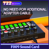 New F009 Audio Mixer Live Sound Card Audio Interface DJ Mixer Effects Voice Changer Podcast Production DJ Equipment Modulation