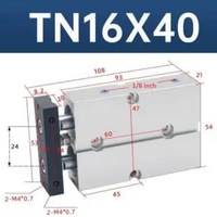 Cylinder pneumatic TN16 Twin Rod Pneumatik Angin Air Silinder Double Stroke TN 16 - TN 16x10 TN 16x4