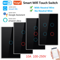 Tuya Smart Life Home WiFi Switch Wireless Remote Control Wall Switch 1/2/3/4 Gang Control Touch Sensor Switch Alexa Google Home
