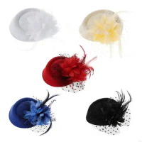 10CD Fascinators Hats Solid Color Flower Pillbox Hat Cocktail Tea Party Headwear with Veil for Girls